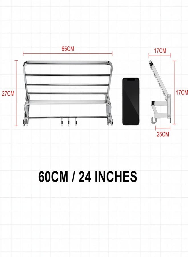 CCCEI Dual SS Foldable Towel Rack for Bathroom | Heavy-Duty Stainless Steel Wall Mounted Towel Holder | Space-Saving Bathroom Steel Rack & Hanger Shelf Utility Rack Gift for Men (24" Inch) - Image 3